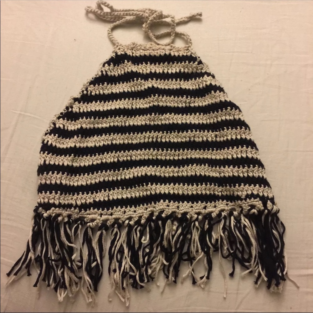 Black & cream crochet Halter Top